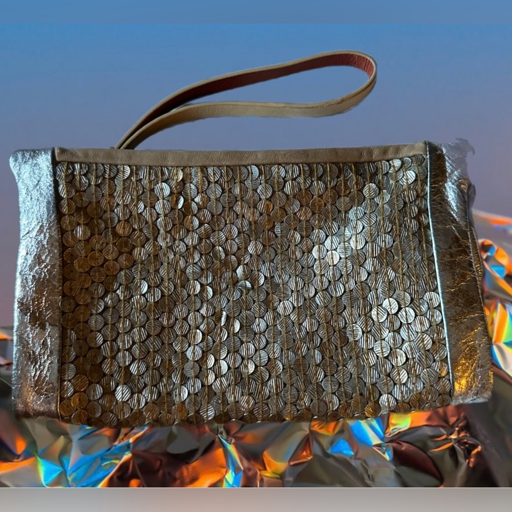 Hoss Intropia Metallic Sequined Wristlet Clutch